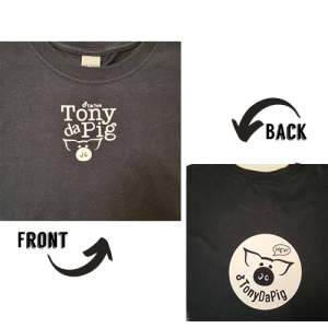 Tony Da Pig-Circle "Hey" on back, small block style on front-Crew Neck Tee